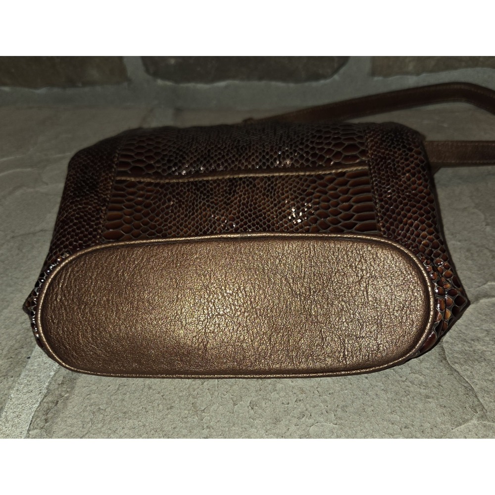 BRIGHTON Brown Patent Leather Snakeskin Print Purse Shoulder Bag E440380 w Charm - Picture 8 of 8
